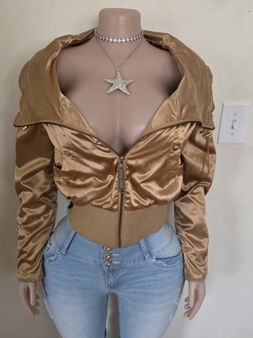 Vero Moda Satin Bomber Jacket in Gold